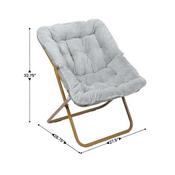 Archer 28" Oversized Portable Faux Fur Folding Saucer Chair for Dorm, Bedroom, Gray Faux Fur/Soft Gold Frame, FV-FSC-027-GY-SGD-GG