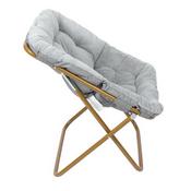 Archer 28" Oversized Portable Faux Fur Folding Saucer Chair for Dorm, Bedroom, Gray Faux Fur/Soft Gold Frame, FV-FSC-027-GY-SGD-GG