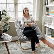 Archer 28" Oversized Portable Faux Fur Folding Saucer Chair for Dorm, Bedroom, Gray Faux Fur/Soft Gold Frame, FV-FSC-027-GY-SGD-GG