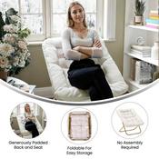 Archer 28" Oversized Portable Faux Shearling Folding Saucer Chair for Dorm, Bedroom, Ivory Faux Shearling/Soft Gold Frame, FV-FSC-027-IV-SGD-GG