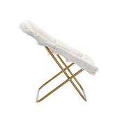 Archer 28" Oversized Portable Faux Shearling Folding Saucer Chair for Dorm, Bedroom, Ivory Faux Shearling/Soft Gold Frame, FV-FSC-027-IV-SGD-GG
