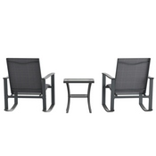 Brazos 3 Piece Outdoor Rocking Chair Bistro Set with Flex Comfort Material and Steel Framed Glass Top Table, Black/Black, FV-FSC-2315-BLK-GG