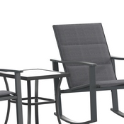 Brazos 3 Piece Outdoor Rocking Chair Bistro Set with Flex Comfort Material and Steel Framed Glass Top Table, Black/Black, FV-FSC-2315-BLK-GG