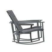 Brazos 3 Piece Outdoor Rocking Chair Bistro Set with Flex Comfort Material and Steel Framed Glass Top Table, Black/Black