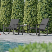 Brazos 3 Piece Outdoor Rocking Chair Bistro Set with Flex Comfort Material and Steel Framed Glass Top Table, Black/Black, FV-FSC-2315-BLK-GG