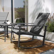 Brazos 3 Piece Outdoor Rocking Chair Bistro Set with Flex Comfort Material and Steel Framed Glass Top Table, Black/Black, FV-FSC-2315-BLK-GG