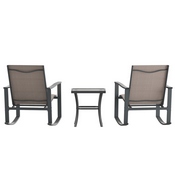 Brazos 3 Piece Outdoor Rocking Chair Bistro Set with Flex Comfort Material and Steel Framed Glass Top Table, Brown/Black, FV-FSC-2315-BRN-GG
