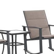 Brazos 3 Piece Outdoor Rocking Chair Bistro Set with Flex Comfort Material and Steel Framed Glass Top Table, Brown/Black, FV-FSC-2315-BRN-GG