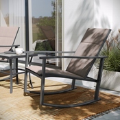 Brazos 3 Piece Outdoor Rocking Chair Bistro Set with Flex Comfort Material and Steel Framed Glass Top Table, Brown/Black, FV-FSC-2315-BRN-GG