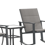 Brazos 3 Piece Outdoor Rocking Chair Bistro Set with Flex Comfort Material and Steel Framed Glass Top Table, Gray/Black, FV-FSC-2315-GRY-GG
