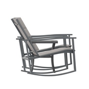 Brazos 3 Piece Outdoor Rocking Chair Bistro Set with Flex Comfort Material and Steel Framed Glass Top Table, Gray/Black