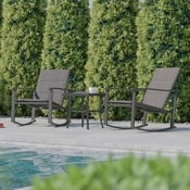 Brazos 3 Piece Outdoor Rocking Chair Bistro Set with Flex Comfort Material and Steel Framed Glass Top Table, Gray/Black, FV-FSC-2315-GRY-GG