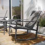 Brazos 3 Piece Outdoor Rocking Chair Bistro Set with Flex Comfort Material and Steel Framed Glass Top Table, Gray/Black, FV-FSC-2315-GRY-GG