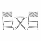Rouen Three Piece Commercial Grade Foldable French Bistro Set, Indoor/Outdoor PE Rattan Back, Seat and Table Top, Gray/White with Charcoal Steel Frame, FV-FWA085-GRYWHT-GRY-GG