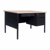 Cambridge Commercial Grade 30x48 Right Side Single Pedestal Desk with 3 Locking Drawers, White Oak Top and Black Frame, GC-M-BLK-173-WHTOAK-GG