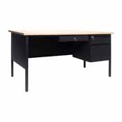 Cambridge Commercial Grade 30x60 Right Side Single Pedestal Desk with 3 Locking Drawers, White Oak Top and Black Frame, GC-M-BLK-175-WHTOAK-GG