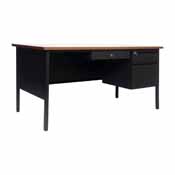 Cambridge Commercial Grade 30x60 Right Side Single Pedestal Desk with 3 Locking Drawers, Walnut Top and Black Frame, GC-M-BLK-175-WLN-GG