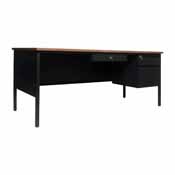 Cambridge Commercial Grade 30x70 Right Side Single Pedestal Desk with 3 Locking Drawers, Walnut Top and Black Frame, GC-M-BLK-177-WLN-GG