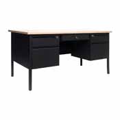 Cambridge Commercial Grade 30x60 Double Pedestal Desk with 5 Locking Drawers, White Oak Top and Black Frame, GC-M-BLK-179-WHTOAK-GG