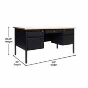 Cambridge Commercial Grade 30x60 Double Pedestal Desk with 5 Locking Drawers, White Oak Top and Black Frame, GC-M-BLK-179-WHTOAK-GG