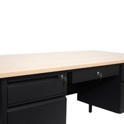 Cambridge Commercial Grade 30x60 Double Pedestal Desk with 5 Locking Drawers, White Oak Top and Black Frame, GC-M-BLK-179-WHTOAK-GG