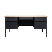 Cambridge Commercial Grade 30x60 Double Pedestal Desk with 5 Locking Drawers, White Oak Top and Black Frame, GC-M-BLK-179-WHTOAK-GG