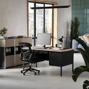 Cambridge Commercial Grade 30x60 Double Pedestal Desk with 5 Locking Drawers, White Oak Top and Black Frame, GC-M-BLK-179-WHTOAK-GG