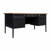 Cambridge Commercial Grade 30x60 Double Pedestal Desk with 5 Locking Drawers, Walnut Top and Black Frame, GC-M-BLK-179-WLN-GG