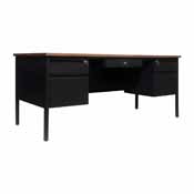 Cambridge Commercial Grade 30x70 Double Pedestal Desk with 5 Locking Drawers, Walnut Top and Black Frame, GC-M-BLK-180-WLN-GG
