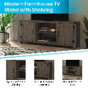 Ayrith Modern Farmhouse Barn Door TV Stand in Gray for TV's up to 65 Inches - 59 Inch Entertainment Center with Adjustable Shelf, GC-MBLK67-GY-GG