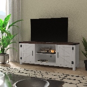 Ayrith Modern Farmhouse Barn Door TV Stand in White for TV's up to 65 Inches - 59 Inch Entertainment Center with Adjustable Shelf, GC-MBLK67-WH-GG