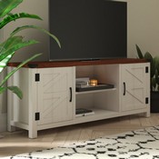 Ayrith Modern Farmhouse Barn Door TV Stand in White for TV's up to 65 Inches - 59 Inch Entertainment Center with Adjustable Shelf, GC-MBLK67-WH-GG