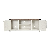 Ayrith Modern Farmhouse Barn Door TV Stand in White for TV's up to 65 Inches - 59 Inch Entertainment Center with Adjustable Shelf, GC-MBLK67-WH-GG
