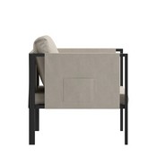 Lea Indoor/Outdoor Patio Chair with Cushions - Modern Steel Framed Chair with Storage Pockets, Black with Beige Cushions, GM-201108-1S-GY-GG