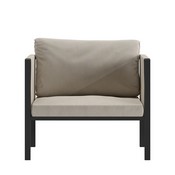 Lea Indoor/Outdoor Patio Chair with Cushions - Modern Steel Framed Chair with Storage Pockets, Black with Beige Cushions, GM-201108-1S-GY-GG