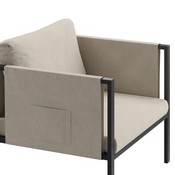 Lea Indoor/Outdoor Patio Chair with Cushions - Modern Steel Framed Chair with Storage Pockets, Black with Beige Cushions, GM-201108-1S-GY-GG