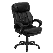 High Back Black LeatherSoft Executive Swivel Ergonomic Office Chair with Plush Headrest, Extensive Padding and Arms, GO-1097-BK-LEA-GG