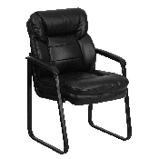 Black LeatherSoft Executive Side Reception Chair with Lumbar Support and Sled Base, GO-1156-BK-LEA-GG