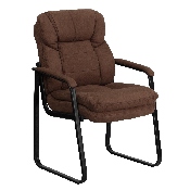 Brown Microfiber Executive Side Reception Chair with Lumbar Support and Sled Base, GO-1156-BN-GG