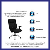 HERCULES Series Big & Tall 400 lb. Rated Black Fabric Executive Ergonomic Office Chair with Full Headrest and Arms, GO-1235-BK-FAB-A-GG