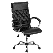 High Back Designer Quilted Black LeatherSoft Executive Swivel Office Chair with Chrome Base and Arms, GO-1297H-HIGH-BK-GG