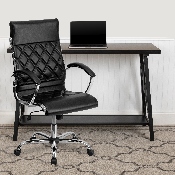 High Back Designer Quilted Black LeatherSoft Executive Swivel Office Chair with Chrome Base and Arms, GO-1297H-HIGH-BK-GG