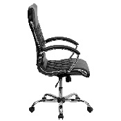 High Back Designer Quilted Black LeatherSoft Executive Swivel Office Chair with Chrome Base and Arms, GO-1297H-HIGH-BK-GG