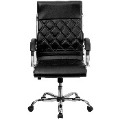 High Back Designer Quilted Black LeatherSoft Executive Swivel Office Chair with Chrome Base and Arms, GO-1297H-HIGH-BK-GG