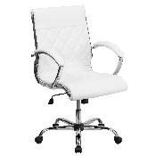Mid-Back Designer White LeatherSoft Executive Swivel Office Chair with Chrome Base and Arms, GO-1297M-MID-WHITE-GG