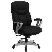 HERCULES Series Big & Tall 400 lb. Rated Black Fabric Executive Ergonomic Office Chair with Silver Adjustable Arms, GO-1534-BK-FAB-GG
