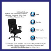 HERCULES Series Big & Tall 400 lb. Rated Black Fabric Executive Ergonomic Office Chair with Silver Adjustable Arms, GO-1534-BK-FAB-GG
