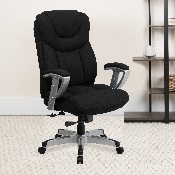 HERCULES Series Big & Tall 400 lb. Rated Black Fabric Executive Ergonomic Office Chair with Silver Adjustable Arms, GO-1534-BK-FAB-GG