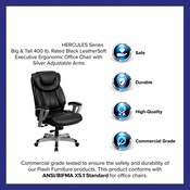 HERCULES Series Big & Tall 400 lb. Rated Black LeatherSoft Executive Ergonomic Office Chair with Silver Adjustable Arms, GO-1534-BK-LEA-GG