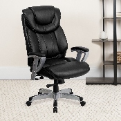 HERCULES Series Big & Tall 400 lb. Rated Black LeatherSoft Executive Ergonomic Office Chair with Silver Adjustable Arms, GO-1534-BK-LEA-GG